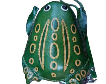 Monedero de diseño original GREEN FROG, monedero color lima, estuche de piel auténtica marrón, regalo especial.
