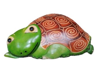 GREEN TURTLE Purse, Genuine Leather Coin Holder, Animal Shape Pouch, Zipper Closure, Removable Wristlet Strap, Special Gift