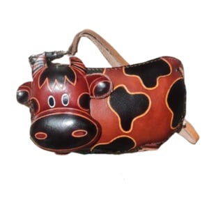 BROWN COW Genuine Leather Purse, Purple Colour Original Design,  Red Coin Holder, Special Gift