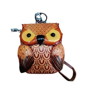 Bolsa BROWN OWL, porta-moedas em couro legítimo com fecho de zíper em formato de pássaro vermelho, porta-chaves, presente especial