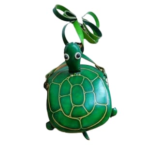 Bolso bandolera de piel auténtica GREEN TURTLE, diseño original en rojo, asa larga ajustable con cierre de cremallera, regalo especial.