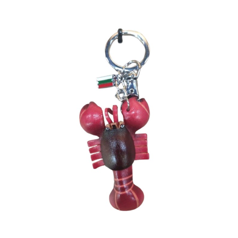 Red Shrimp Leather Keychain – Sea Creature Key Holder, Ocean Gift Red Lobster