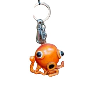 Red Shrimp Leather Keychain – Sea Creature Key Holder, Ocean Gift Orange Octopus