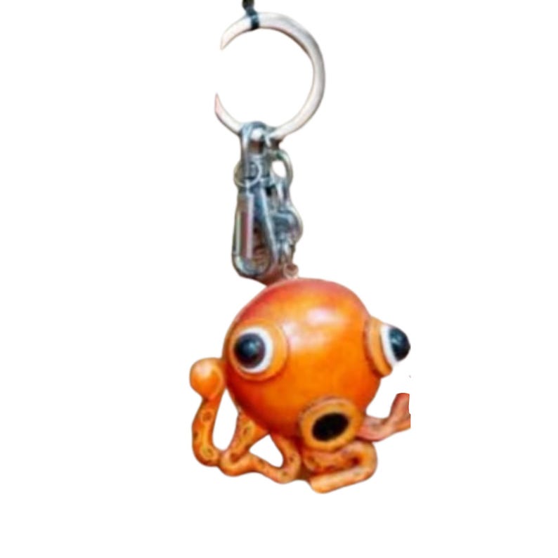Red Shrimp Leather Keychain – Sea Creature Key Holder, Ocean Gift Orange Octopus