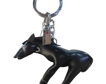 Black HORSE  Keyring, Black Original Design, Genuine  Leather Zebra Keychain, CAMEL Key Loop, Special Gift