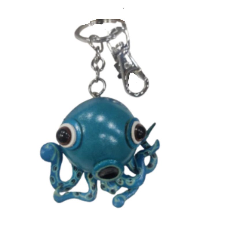 Red Shrimp Leather Keychain – Sea Creature Key Holder, Ocean Gift Blue Octopus