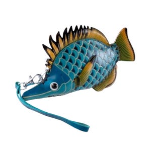 Blue Genuine Leather Sword Fish Purse, Removable Wristlet Strap Coin Wallet
