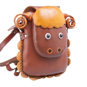 Bolso de piel auténtica marrón con forma de ovillo, asa larga ajustable, soporte para teléfono con forma de koala, cartera con forma de animal, regalo especial