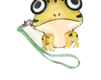 Two Kind LIME Green FROG Purse, Genuine Leather, Animal Shape, Original Design Coin Holder, Special Gift