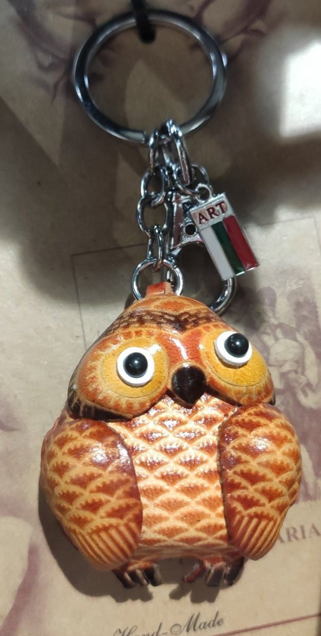 Baby OWL Keyring, Red Key Tag, Original Design Key Loop, Genuine
