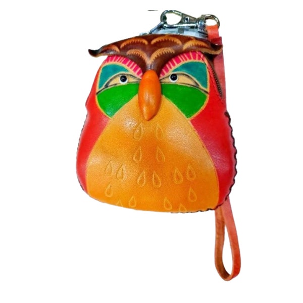 Sac à main ROUGE Sleeping OWL, design original, porte-monnaie, fermeture éclair, dragonne, cuir véritable, cadeau spécial