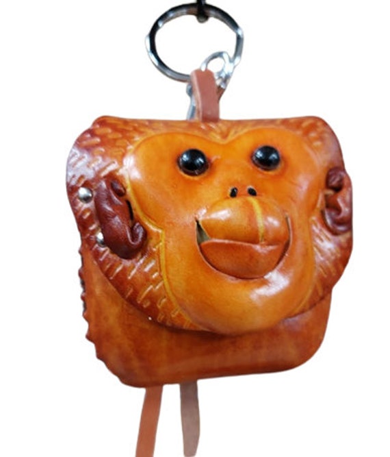 ORANGE Genuine Leather MONKEY Purse, Magnet Button Coin Holder