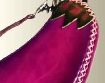 Eggplant Leather Coin Purse, Purple Zipper Pouch