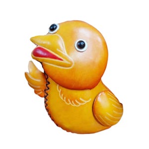 Gelbe Baby Ente, Original Design Clutch, Echtleder Geldbörse, Tierform Beutel, HAHNEN FAMILIE, besonderes Geschenk