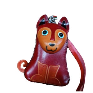 Monedero RED FOX, diseño original de mono, piel auténtica de rana marrón, monedero con diseño de gato durmiendo, correa de muñeca extraíble, regalo especial