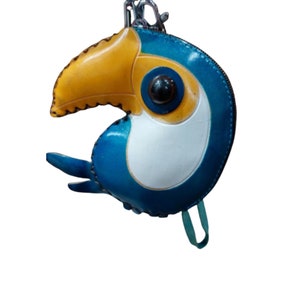 Bolsa de couro genuíno PARROT AZUL e ROXO, design original, presente especial