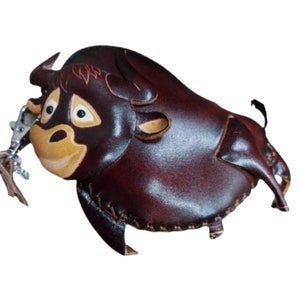 BOURDEAUX Genuine Leather  BULL, Original Design Animal Shape Pouch, Coin Holder, Pouch
