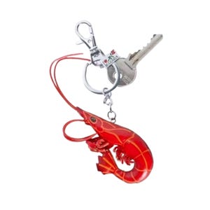 Red Shrimp Leather Keychain – Sea Creature Key Holder, Ocean Gift Red Shrimp