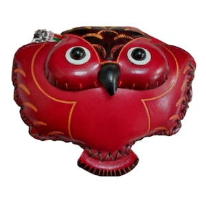 Bolsa de couro legítimo OWL FAMILY, formato de pássaro marrom, design original, porta-moedas, presente especial