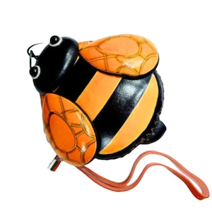 Precioso monedero con diseño original de abeja naranja, mariquita roja, piel auténtica, cierre de cremallera, correa de muñeca extraíble, regalo especial.