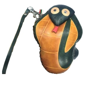 BROWN SNAKE Purse, Animal Shape, GREEN Genuine Leather, Coin Holder