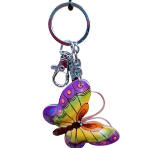 BUTTERFLY Keyring, Genuine Leather Keychain, Original Design Key Loop, Special Gift Key Tag