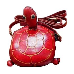 Bolso bandolera RED TURTLE de piel auténtica, diseño original en verde, asa larga ajustable con cierre de cremallera, regalo especial.