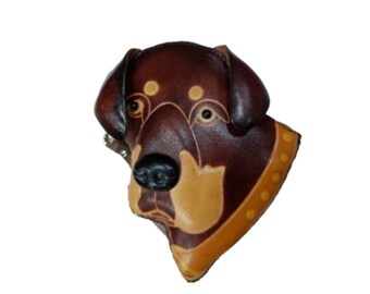 DARK BROWN DOG, Original Design, Animal Shape, Genuine Leather, Whistled Strap. Coin Holder, Zipper Closure, Special Gift