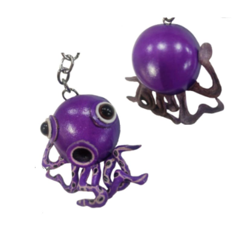 Red Shrimp Leather Keychain – Sea Creature Key Holder, Ocean Gift Purple Octopus