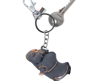 GREY RHINO Original Animal Shape Key Ring, Brown Bear Genuine Leather Key Loop, Squarell Tag Gift