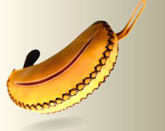 Yellow Banana, Genuine Leather Purse, Pear Coin Holder, Mango Clutch, Zipper Closure