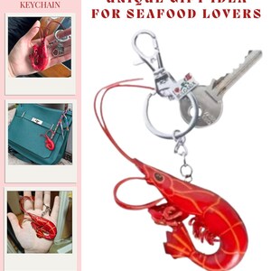 Red Shrimp Leather Keychain – Sea Creature Key Holder, Ocean Gift image 4