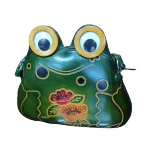 Bolso bandolera de piel auténtica GREEN FROG, diseño original en rojo, asa larga ajustable con cierre de cremallera, regalo especial.