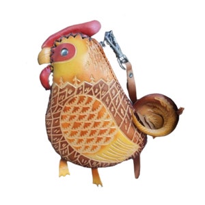 ROOSTER Purse, Genuine Leather Pouch, Removable Wristlet Strap, Zipper Closure, Five Colours, Two Models