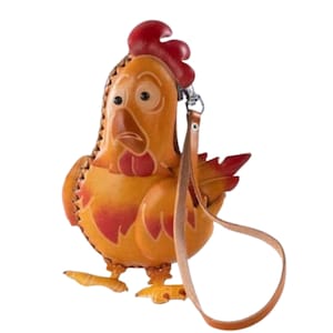 ORANGE ROOSTER Purse, Cute Yellow CHICK, Removable Wristlet Strap, Zipper Closure, Special Gift