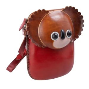 Bolso bandolera KOALA rojo de piel auténtica, mochila con asa larga ajustable, cierre de cremallera, diseño original, regalo especial.