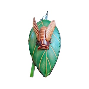 Lovely Genuine Leather GREEN LEAF Purse, ORIGINAL Grasshopper Design, Zipper Closure Coin Holder, Special Gift