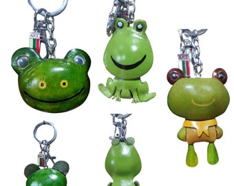 GREEN FROG 3 kind, Original Design Keyring, Genuine Leather Keychain, Key Loop, Special Gift