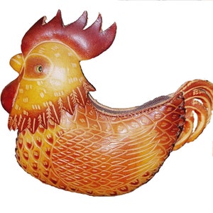 ROOSTER Purse, Genuine Leather Pouch, Removable Wristlet Strap, Zipper Closure, Five Colours Two Models