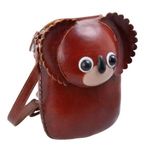 KOALA MARRÓN OSCURO, Bolso de Piel Genuina Roja, Asa Larga Ajustable, Cierre de Cremallera, Diseño Original, Regalo Especial