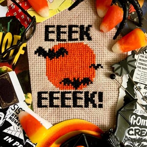 EEEK! Vintage Halloween Cross Stitch Pattern - Spooky Cross Stitch Pattern - Halloween Cross Stitch Downloadable PDF - Goth Cross Stitch