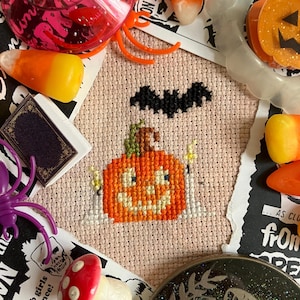 Halloween Pumpkin Vintage Cross Stitch Pattern - Spooky Cross Stitch Pattern - Halloween Cross Stitch Downloadable PDF - Goth Cross Stitch