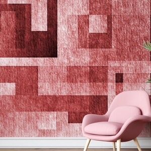 Dark Red Geometric Wallpaper, Abstract Art Wall Mural, Peel and Stick Wall Decor