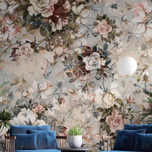 Dark Floral Peel and Stick Wallpaper: Removable Wall Mural
