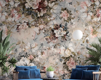 Dark Floral Peel and Stick Wallpaper: Removable Wall Mural