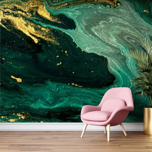 Green Marble Textured Wallpaper, Removable Wall Mural, Living Room Peel and Stick Wall Art