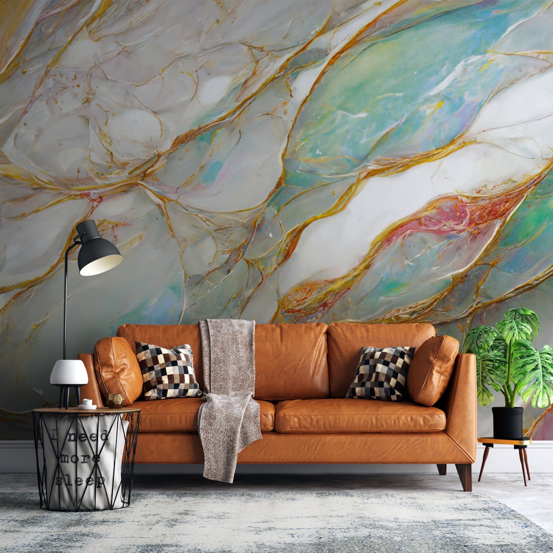 3D Colorful Marble Wallpaper, Living Room Peel and Stick Wall Mural ...