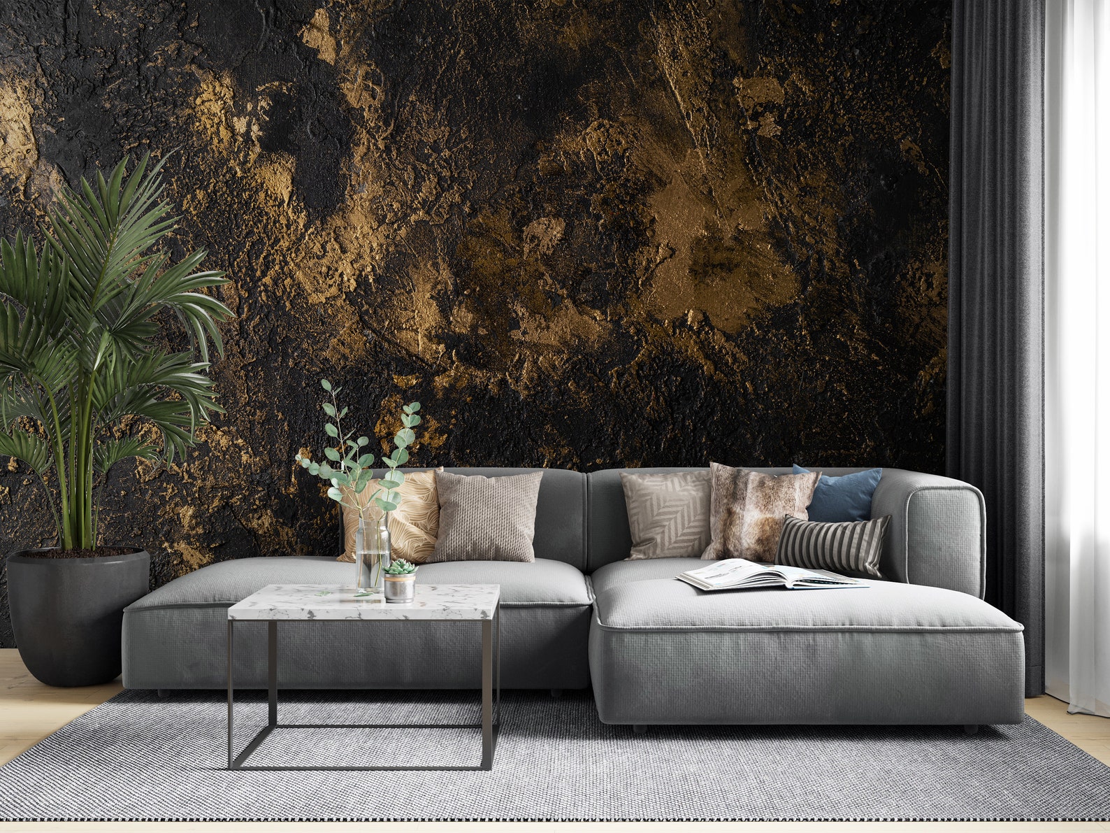 Brown Concrete Wallpaper Living Room Wallpaper Textured | Etsy