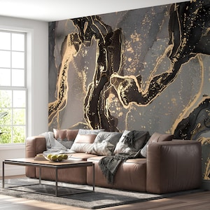 Carta da parati in marmo nero e oro, decorazione murale di lusso, decorazione da parete autoadesiva staccabile e incollabile