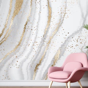 White Marble Wallpaper, Living Room Wall Art, Self Adhesive Peel and Stick Wall Mural